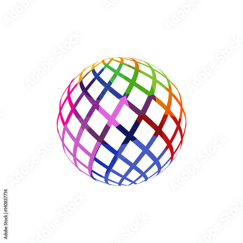 Unusual colorful isolated logo frame of the ball. Logotype of travel company