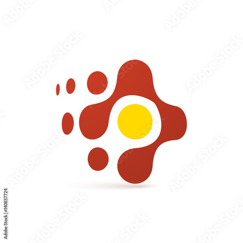 Simple logo red dots merge into an unusual shape. Vector illustration of fire points