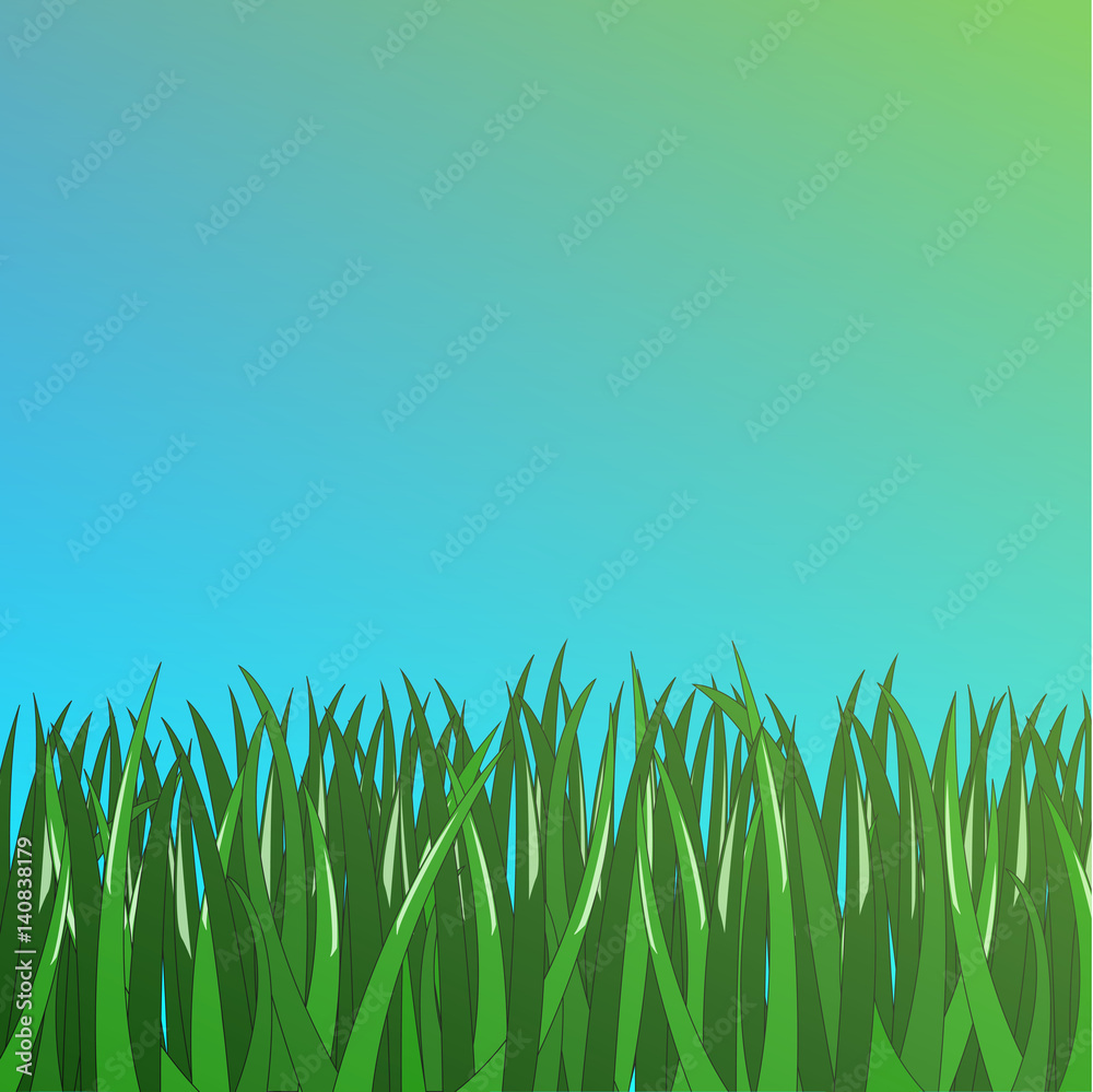 Naklejka zielona trawa na niebieskim tle