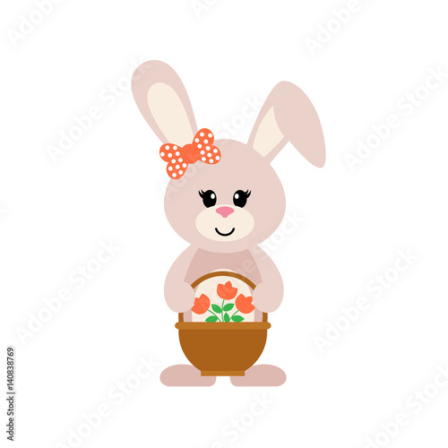 cartoon bunny girl with a basket and flowers