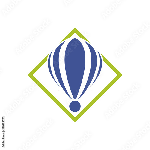 Abstract icon hot air balloon in a green diamond. Logo air sports photo