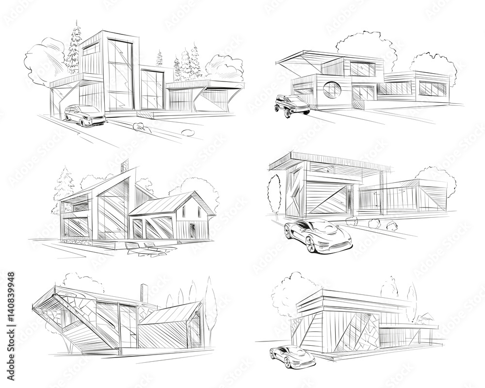 Hand drawn cottage house sketch design. Vector illustration