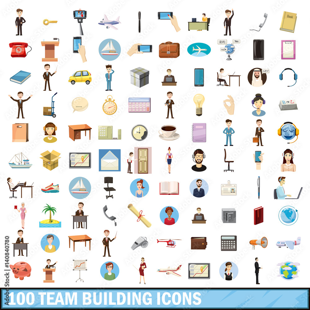 100 tiam building icons set, cartoon style 100 tiam building icons set, cartoon style