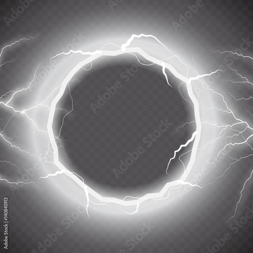 Lightning vector round text frame on transparent background.