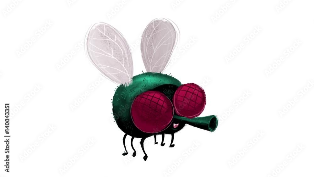 Mosca volando, agitando las alas
