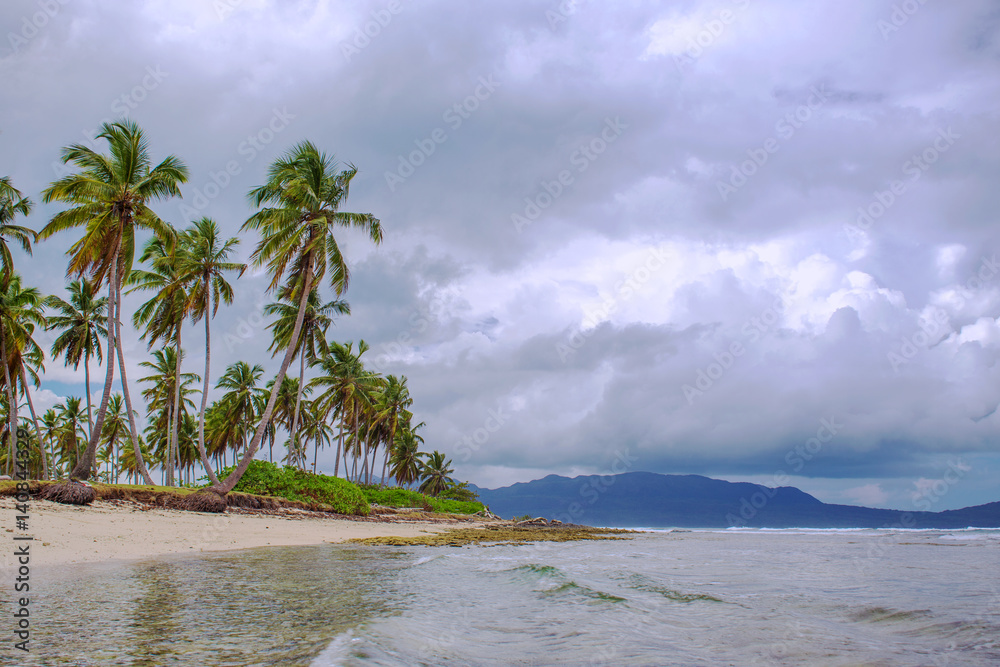 Fototapeta premium Cloudy weather on the tropical coast. Samana, Dominican Republic