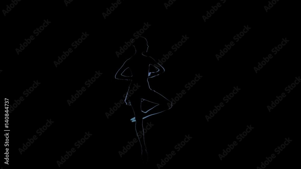 Computer drawing fouette girl ballerina in slow motion, black background Computer drawing fouette girl ballerina in slow motion, black background
