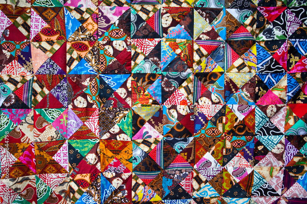 Quilt with distinct color abstract patterns, handmade domestic production