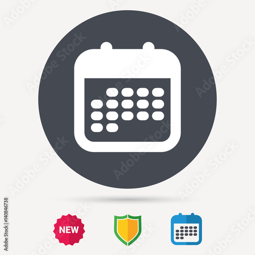 Calendar icon. Events reminder symbol. Calendar, shield protection and new tag signs. Colored flat web icons. Vector © tanyastock