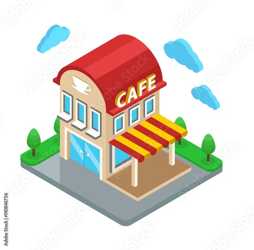 Vector isometric cafe building