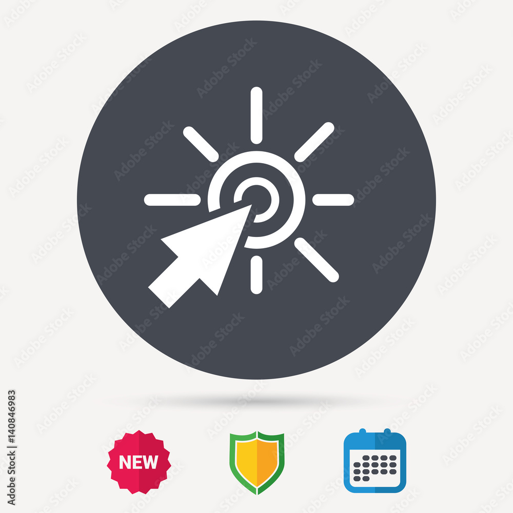 Click icon. Computer mouse cursor symbol. Calendar, shield protection and new tag signs. Colored flat web icons. Vector Click icon. Computer mouse cursor symbol. Calendar, shield protection and new tag signs. Colored flat web icons. Vector
