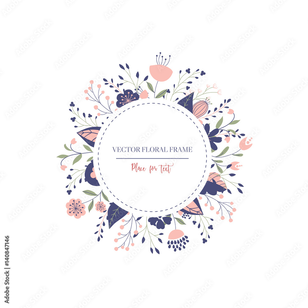 Floral round frame card design. Vector illustration
