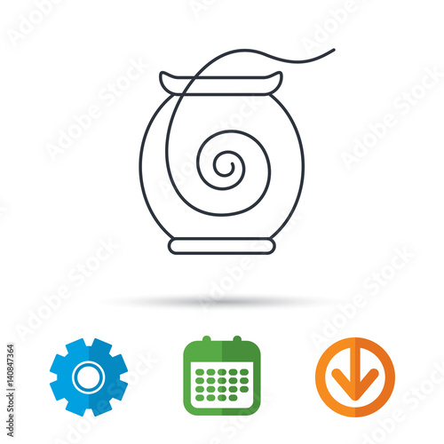 Dental floss icon. Teeth cleaning sign. Oral hygiene symbol. Calendar, cogwheel and download arrow signs. Colored flat web icons. Vector