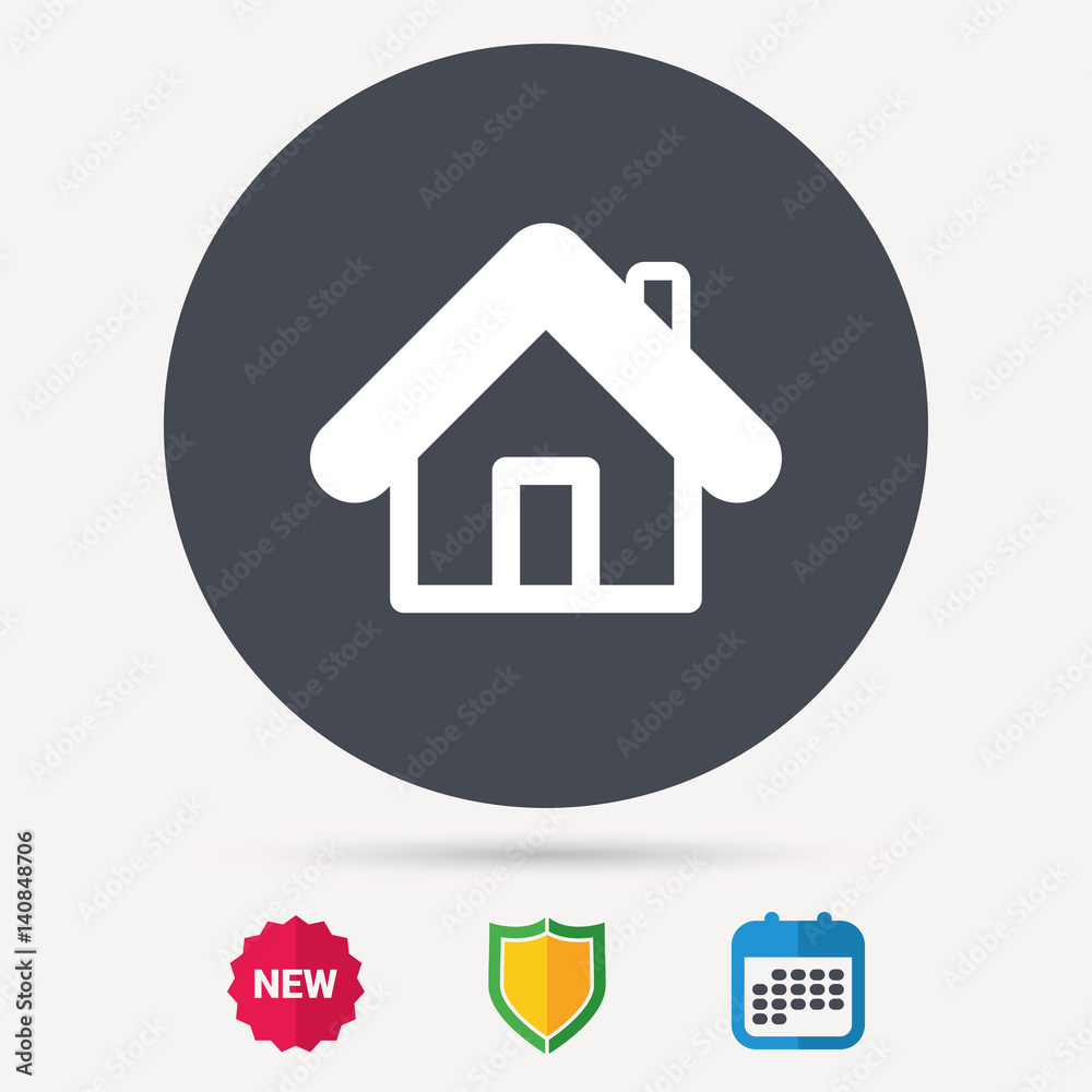 Home icon. House building symbol. Real estate construction. Calendar, shield protection and new tag signs. Colored flat web icons. Vector Home icon. House building symbol. Real estate construction. Calendar, shield protection and new tag signs. Colored flat web icons. Vector