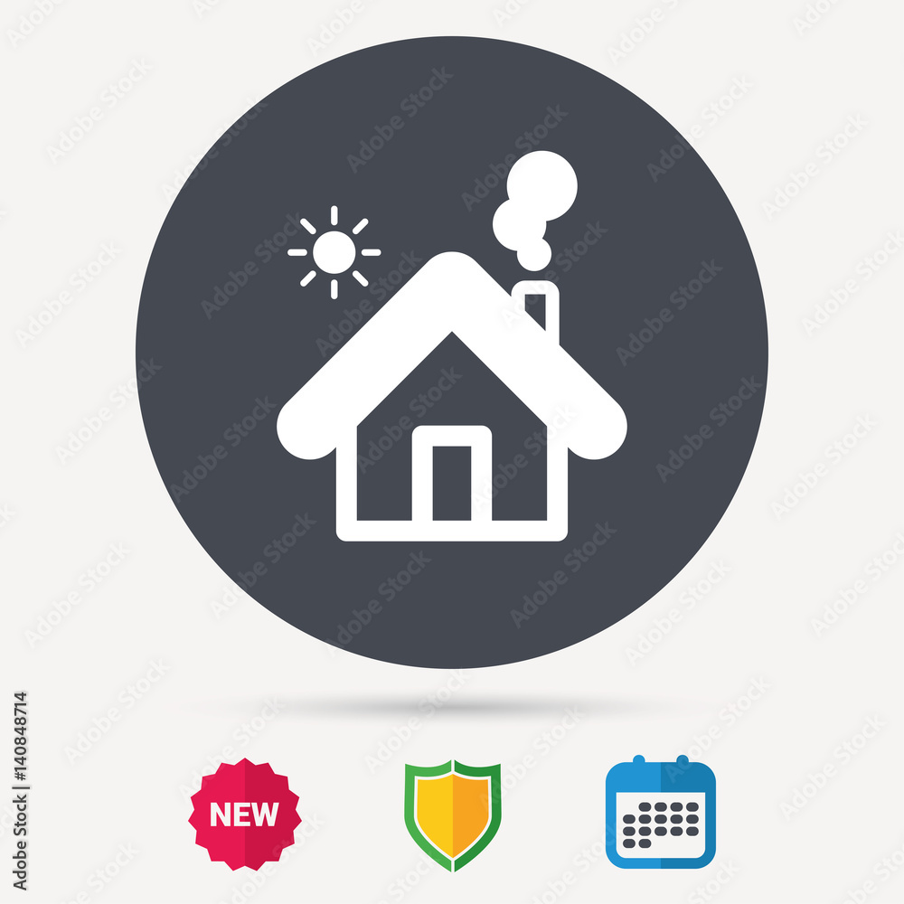 Home icon. House building symbol. Real estate construction. Calendar, shield protection and new tag signs. Colored flat web icons. Vector Home icon. House building symbol. Real estate construction. Calendar, shield protection and new tag signs. Colored flat web icons. Vector