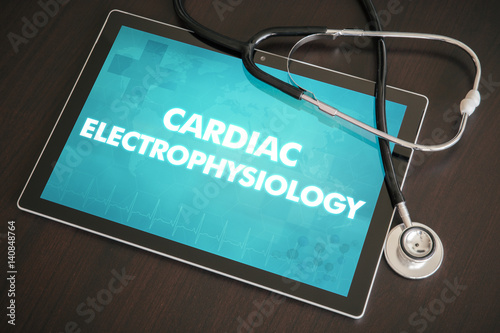 Cardiac electrophysiology (cardiology related) diagnosis medical concept on tablet screen with stethoscope photo