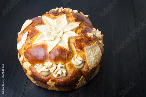 Homemade decorated Serbian slava bread photo