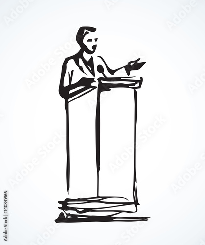 Speaker at podium. Vector drawing