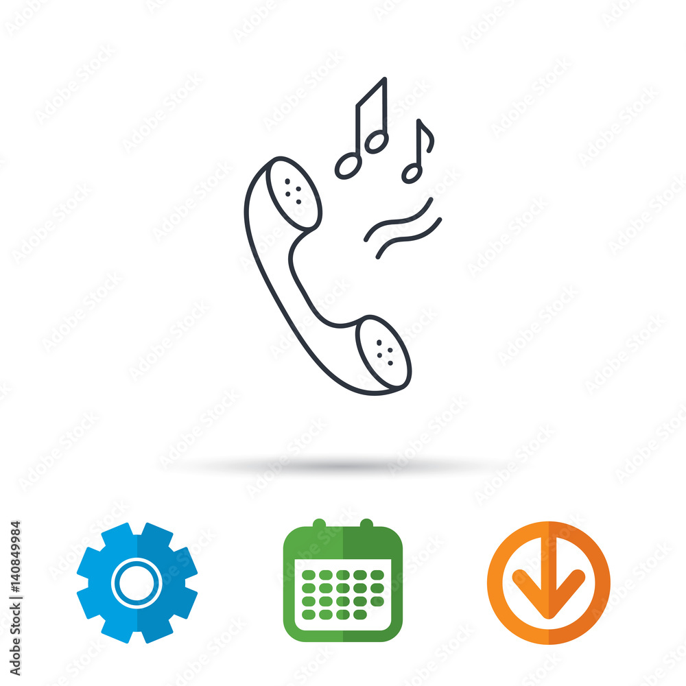Phone icon. Call ringtone sign. Calendar, cogwheel and download arrow signs. Colored flat web icons. Vector