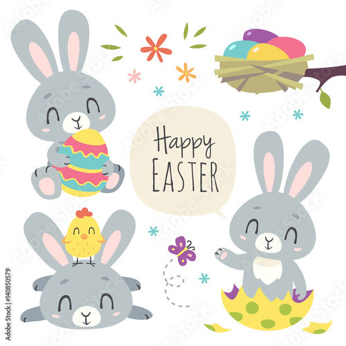 vector cartoon style easter bunny set