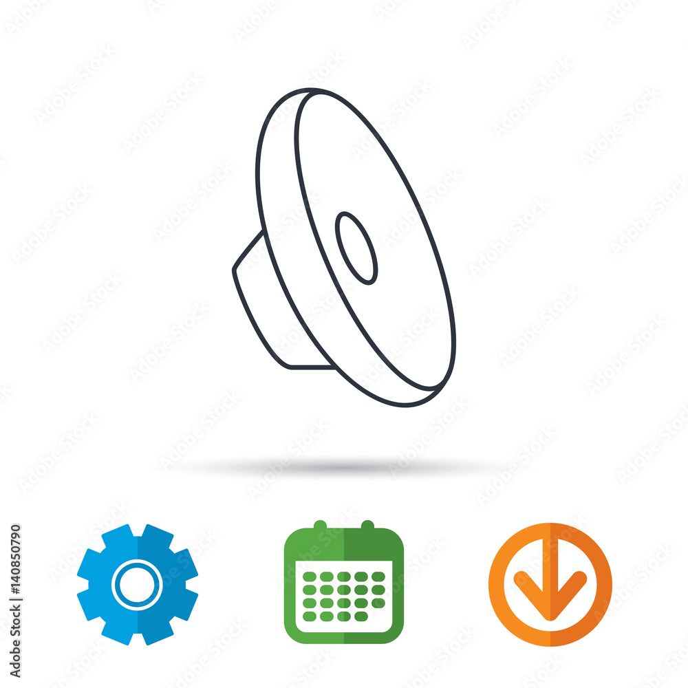 Sound icon. Audio speaker sign. Music symbol. Calendar, cogwheel and download arrow signs. Colored flat web icons. Vector Sound icon. Audio speaker sign. Music symbol. Calendar, cogwheel and download arrow signs. Colored flat web icons. Vector