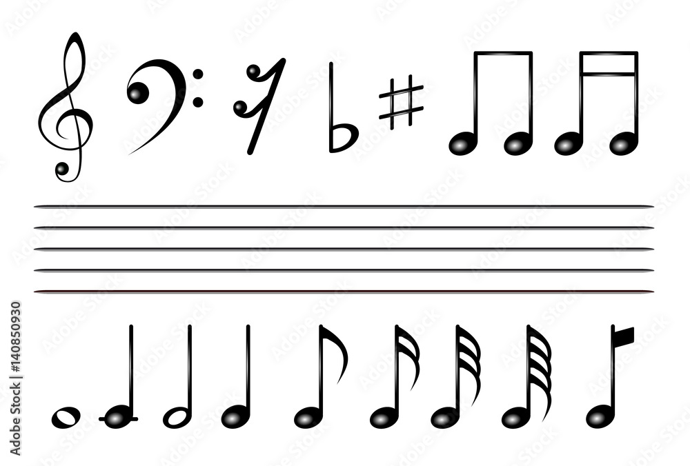 Simboli di note musicali con chiave e pentagramma Stock Vector | Adobe Stock