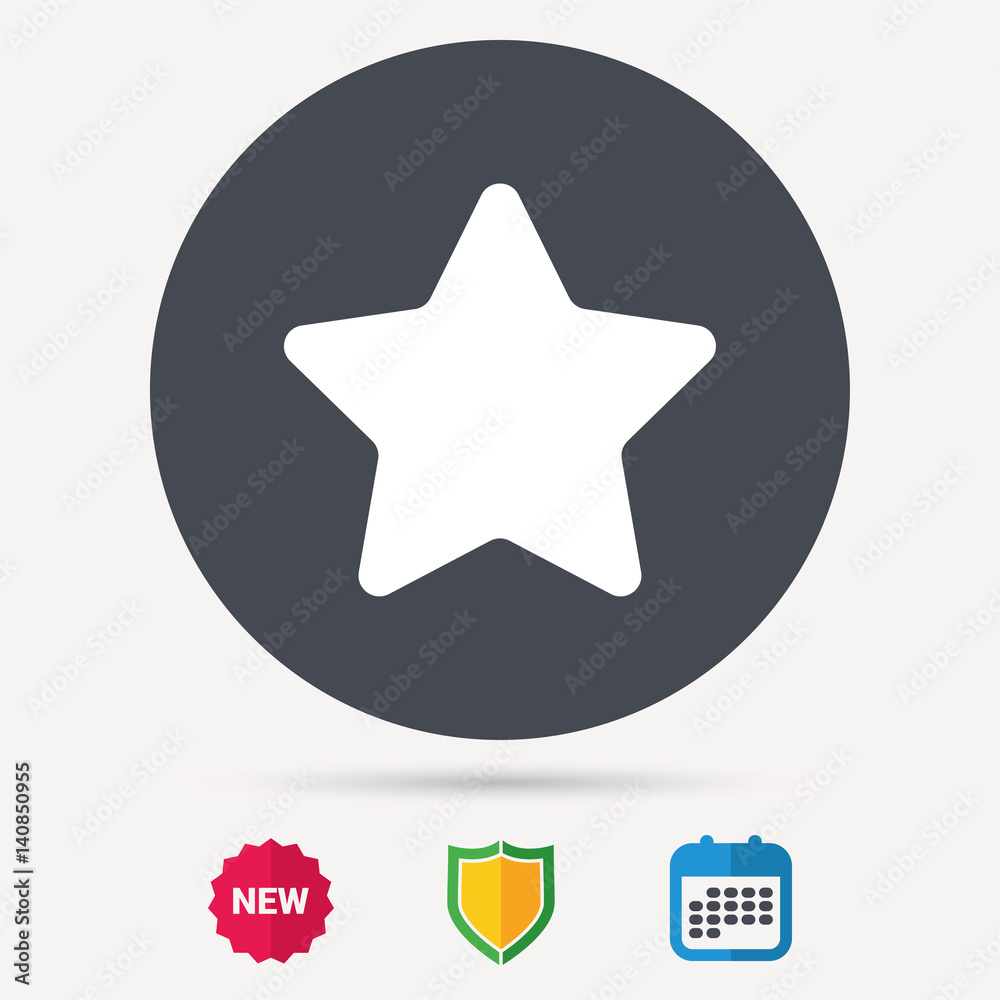 Star icon. Favorite or best sign. Web ranking symbol. Calendar, shield protection and new tag signs. Colored flat web icons. Vector Star icon. Favorite or best sign. Web ranking symbol. Calendar, shield protection and new tag signs. Colored flat web icons. Vector