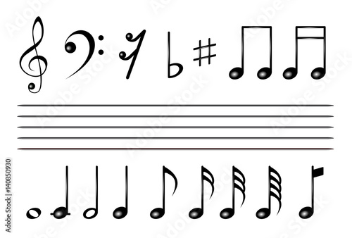 Simboli di note musicali con chiave e pentagramma photo