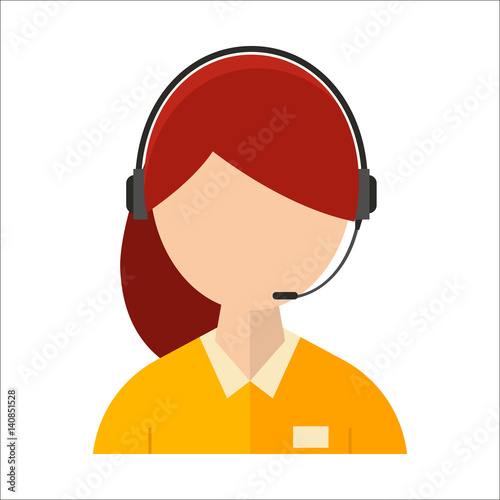 Dispatcher young smiling woman talking headphone headset office graphics business support professional job operator service vector illustration