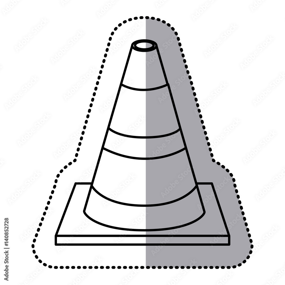 sticker silhouette striped traffic cone flat icon vector illustration