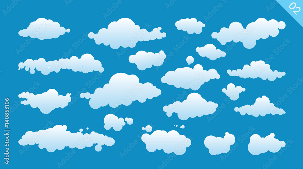 Set of cartoon clouds on a blue background