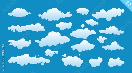 Fototapeta Naklejka Na Ścianę i Meble -  Set of cartoon clouds on a blue background