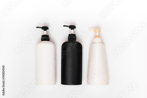 Bottles of cosmetics collection on white background
