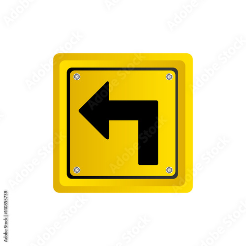 metallic realistic yellow square frame turn left traffic sign vector illustration
