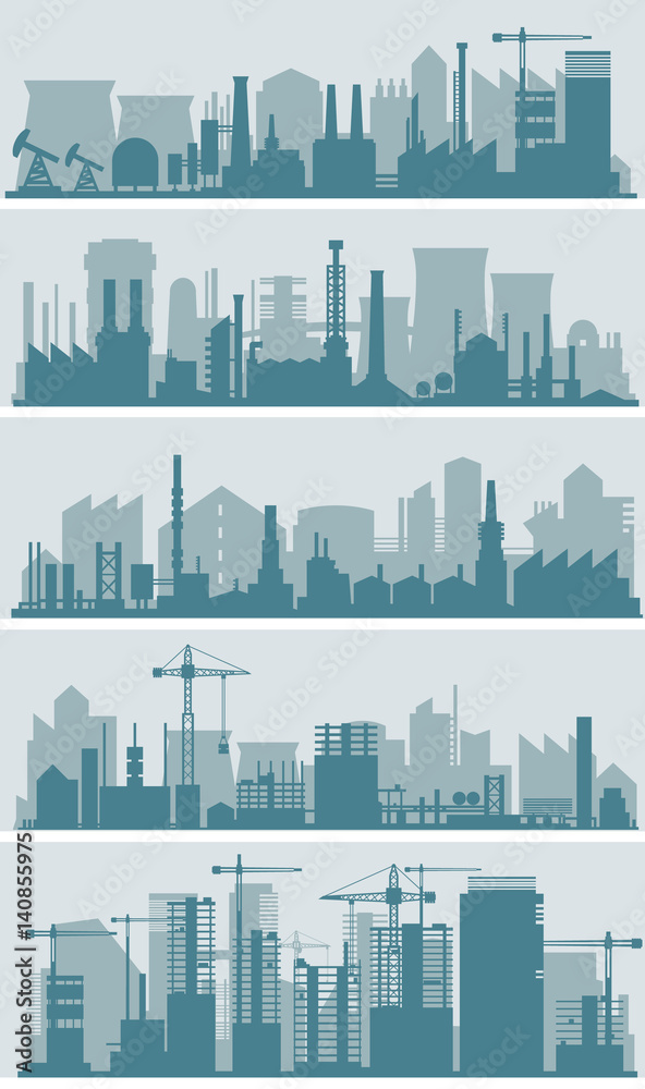 Naklejka premium Industrial city skyline sets