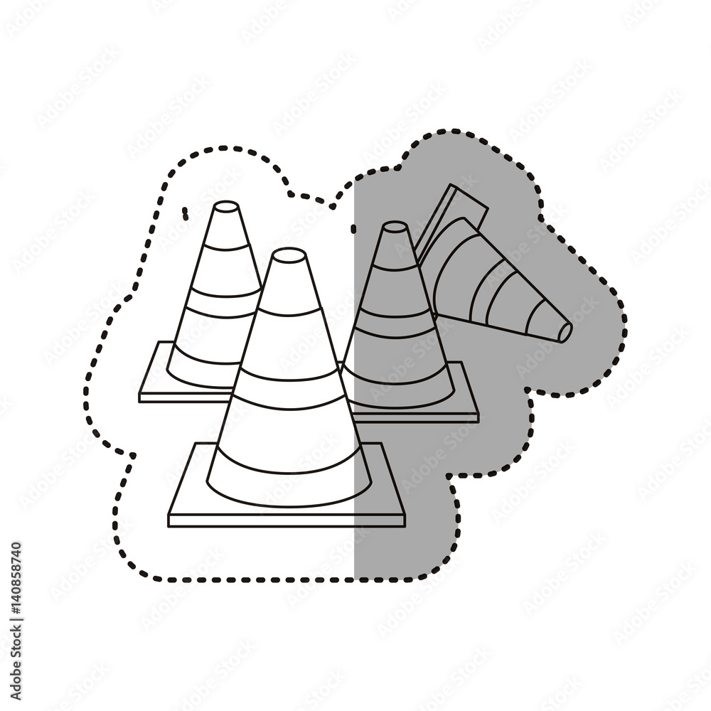sticker silhouette striped traffic cone set icon flat vector illustration sticker silhouette striped traffic cone set icon flat vector illustration