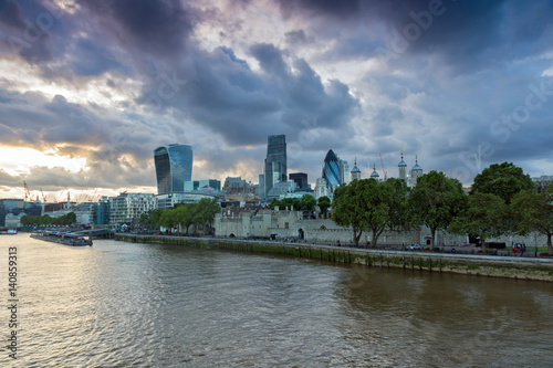 LONDON, ENGLAND - JUNE 15 2016: Sunset Skyline of London From Tower Bridge, England, United Kingdom © Stoyan Haytov