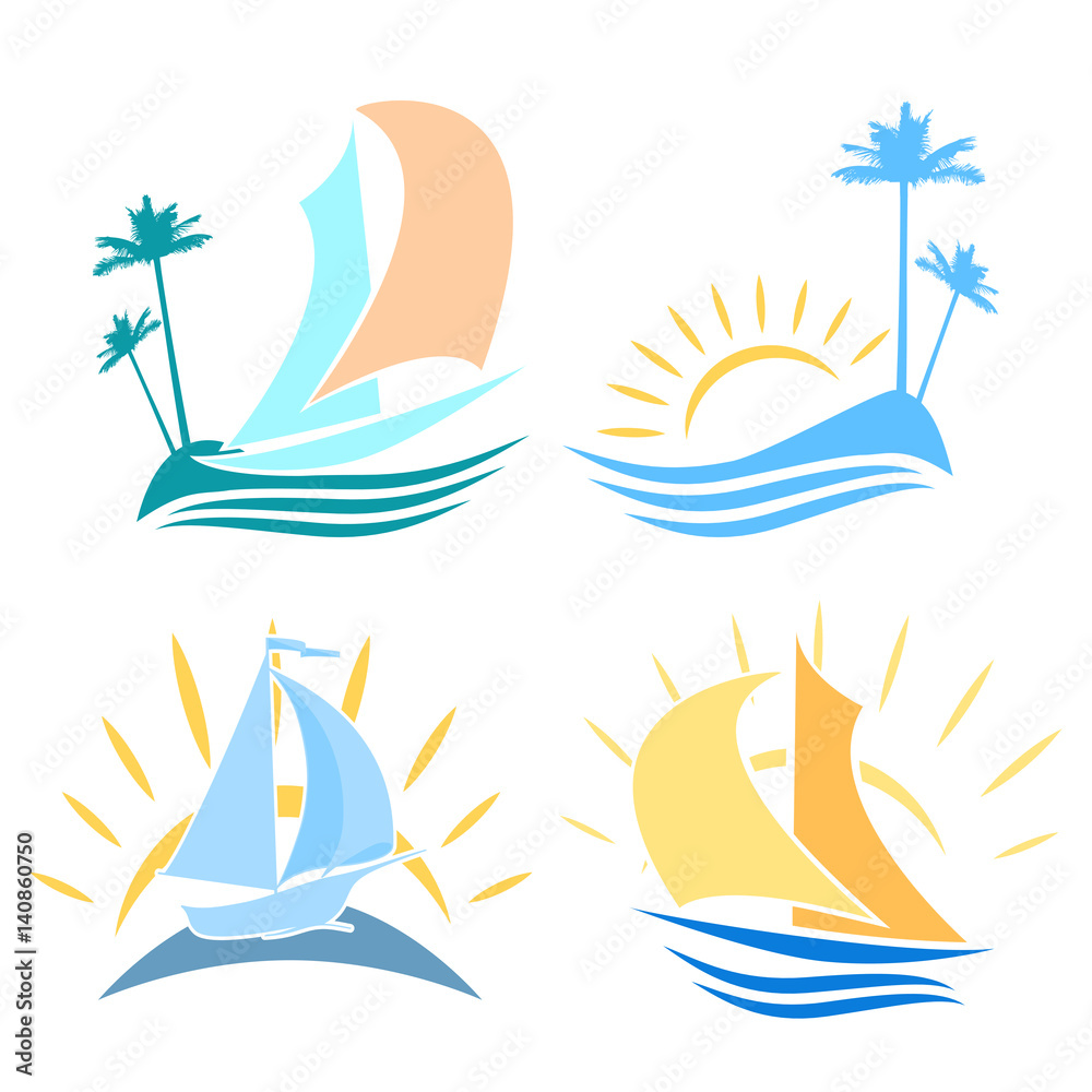 Set of logos on the sea