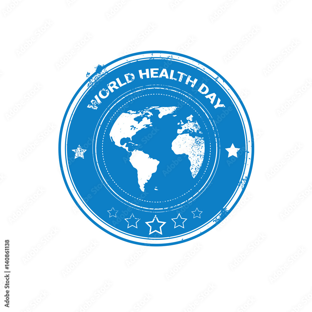 Earth Planet Health World Day Global Holiday Stamp Flat Vector Illustration