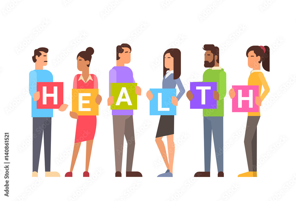 Fototapeta premium People Group Health World Day Healthy Lifestyle Vitamins Sport Flat Vector Illustration