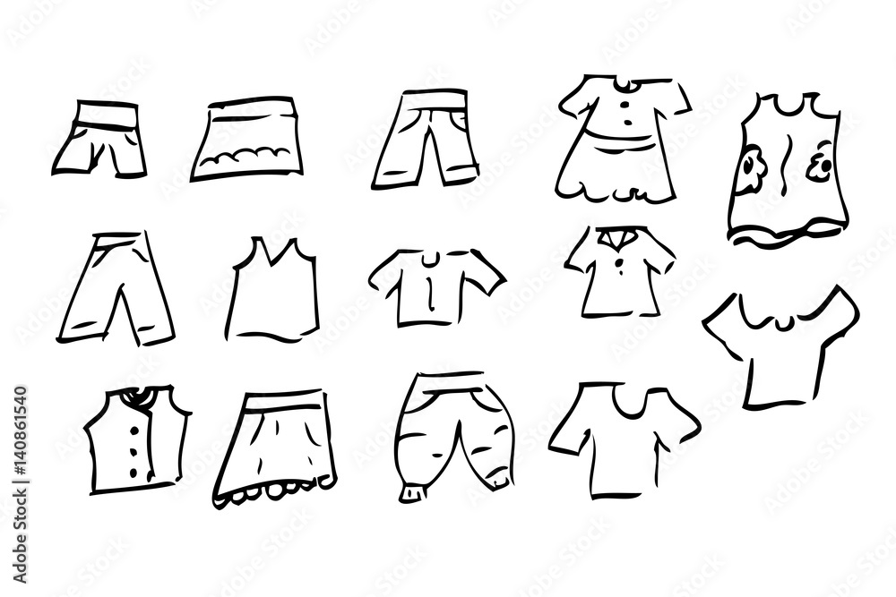 Set of Hand Draw Sketch of Children Clothes, isolated on white Set of Hand Draw Sketch of Children Clothes, isolated on white
