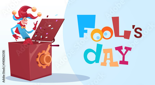 First April Fool Day Happy Holiday Greeting Card Flat Vector Illustration