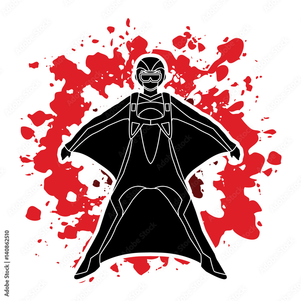 Wing suit extreme sports designed on splatter blood background graphic ...