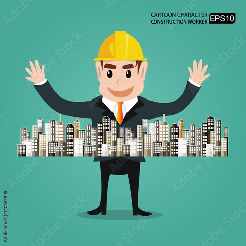 Cartoon characters engineers The success in building sales.