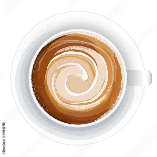 Top view of a cup of coffee, isolate on white