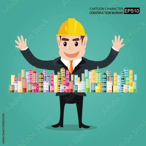 Cartoon characters engineers The success in building sales.