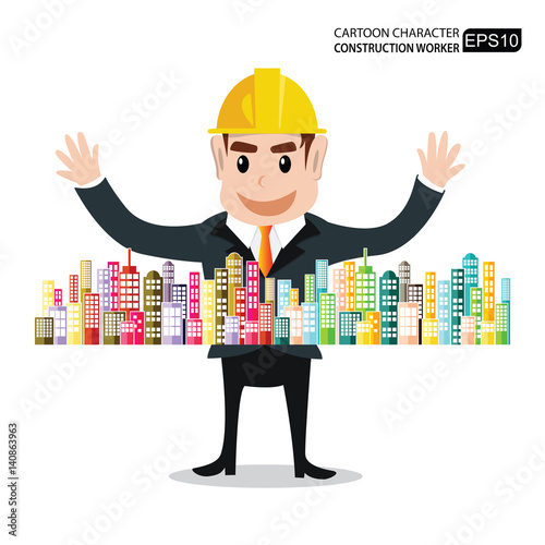 Cartoon characters engineers The success in building sales.