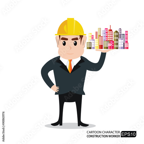 Cartoon characters engineers The success in building sales.