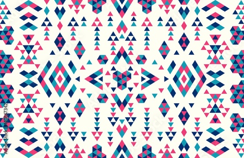 Seamless Ethnic pattern textures. Pink & Navy colors. Navajo geometric print. Rustic decorative ornament. Abstract geometric pattern. Native American pattern. Ornament for the design of clothing