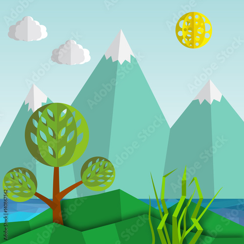 Natural mountain landscape with  snow-capped mountains